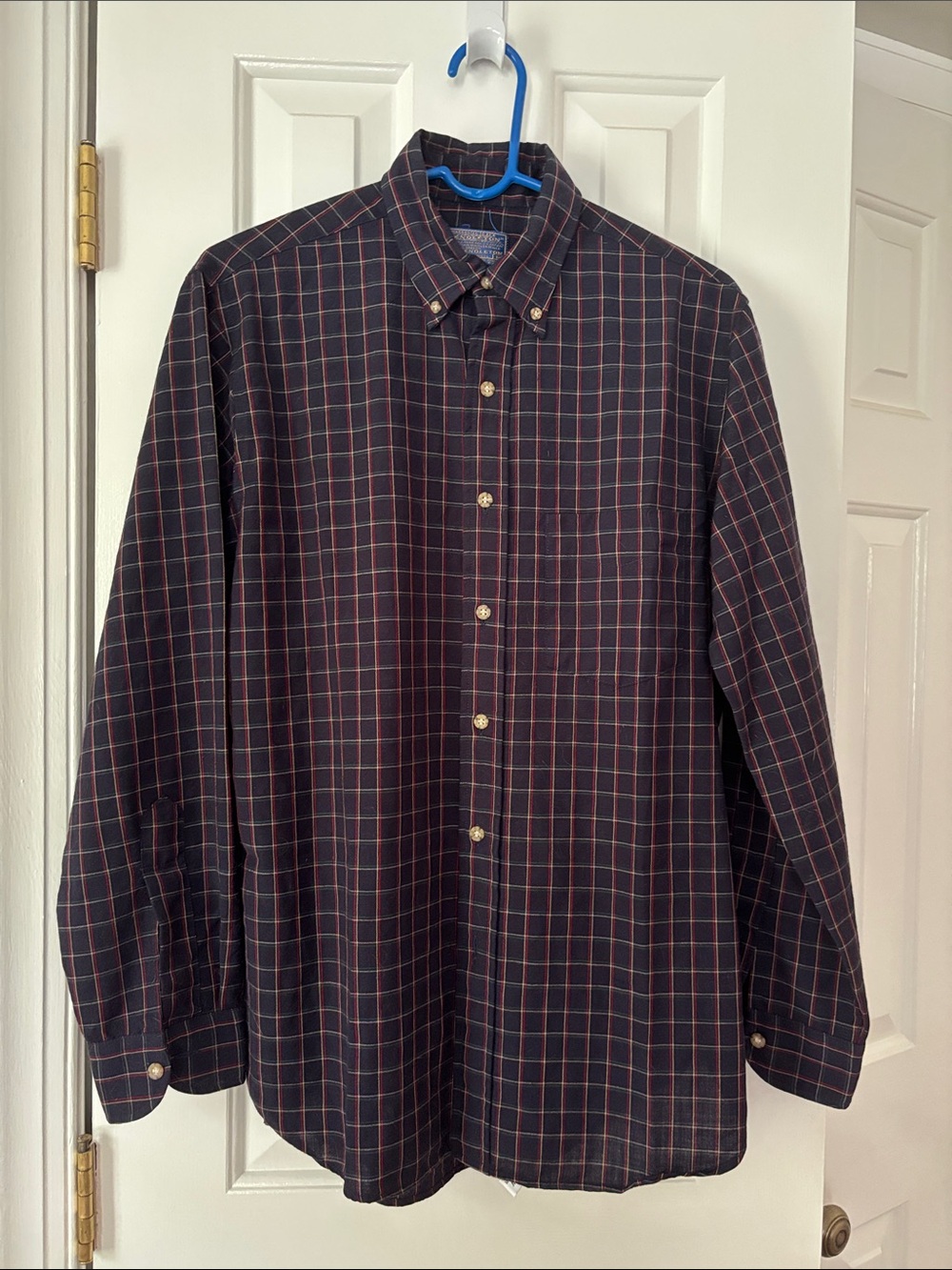 Pendleton Men's Navy Button-Down Plaid Shirt with Red Windowpane